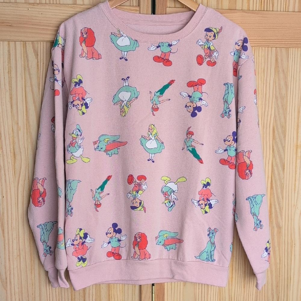 Adorable Disney 100th Anniversary Pink Crew Neck Sweater Juniors Size L 11/13